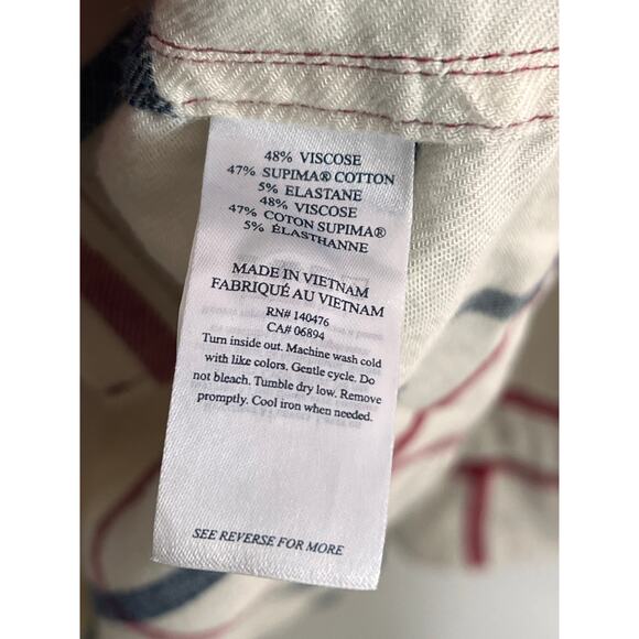 Faherty The Classic Stretch Windowpane Flannel Button-Up Shirt Cream Red Blue XS - Picture 8 of 10